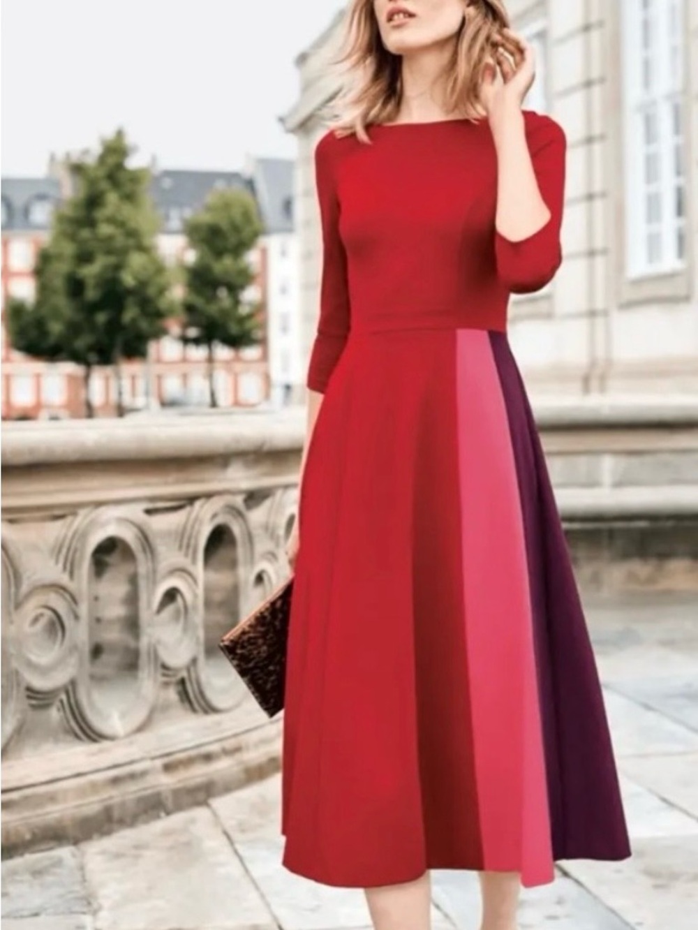 NWOT Boden Red and Berry/Purple Panel Ponte Midi Dress